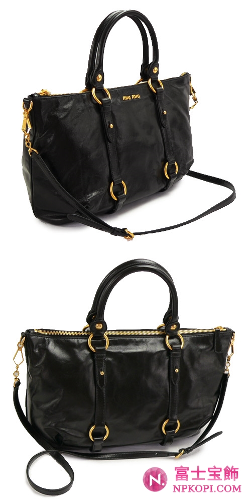 ミュウミュウ MIUMIU トートバッグ/ショルダーバッグ 2WAY ストラップ付き ヴィンテージ調 レザー ブラック（NERO） RN0621 VITELLO SHINE NERO